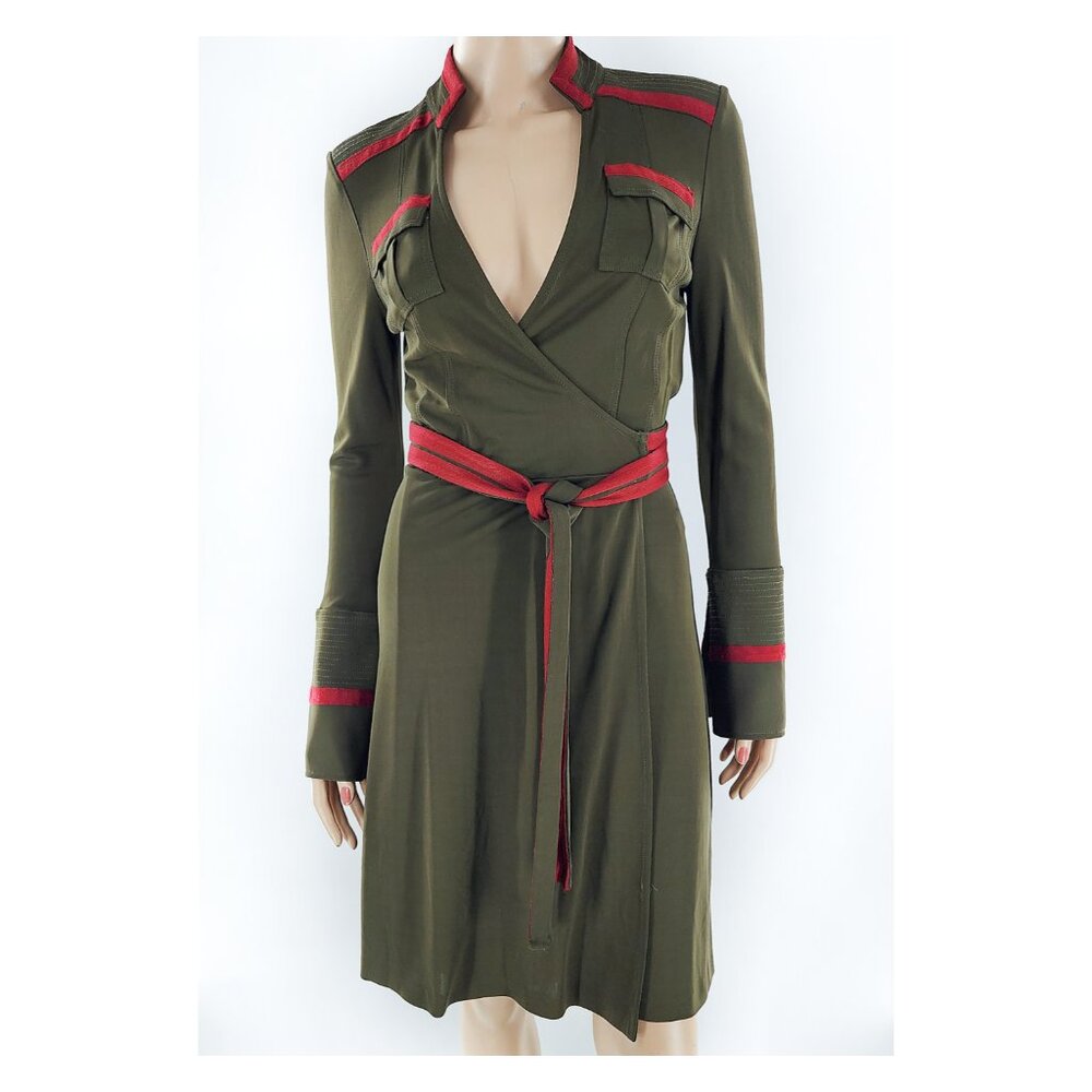 DIANE VON FURSTENBERG Sarge Olive Green Wrap Dress